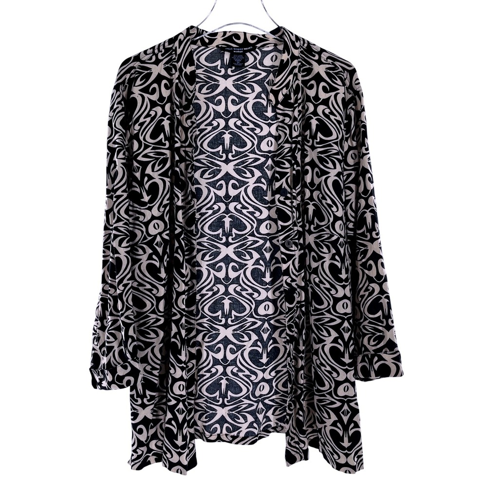 Saint Tropez West Woman Linen Blend Topper Open Button Shirt Black Tan 3X Cruise